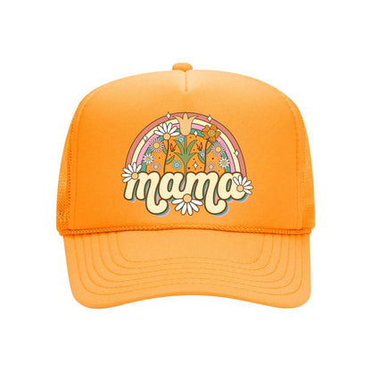 Orange foam trucker hat embroidered with mama spring on it-DSY Lifestyle