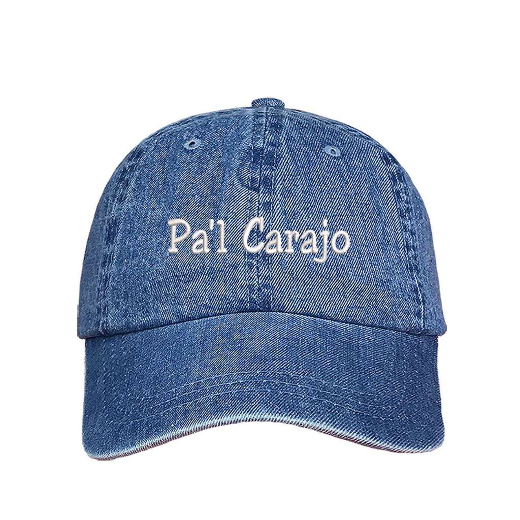 Denim baseball hat embroidered with the phrase pa&