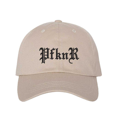 Stone  embroidered baseball hat featuring &quot;PFKNR&quot; in bold lettering, designed for a confident and stylish streetwear look - DSY Lifestyle