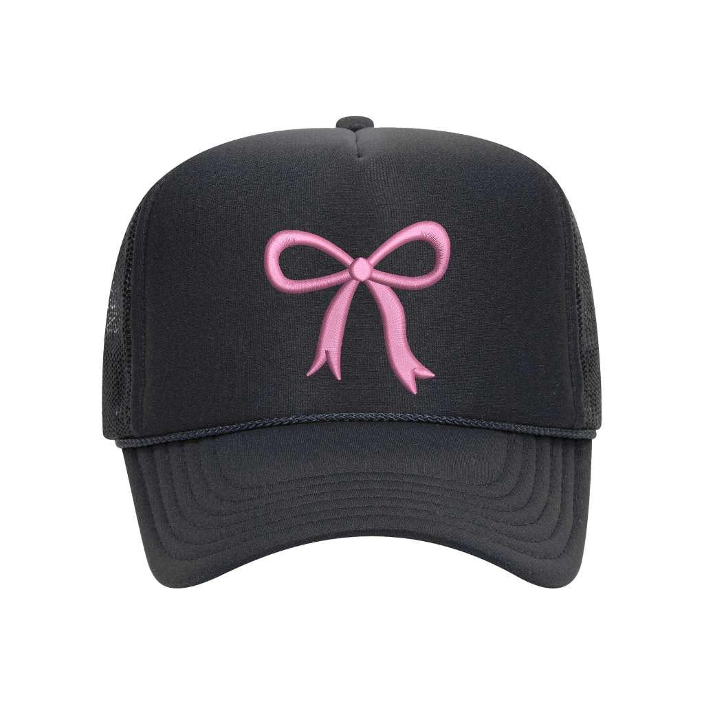 Black Foam trucker hat embroidered with a pink ribbon-DSY Lifestyle