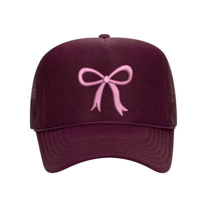 Maroon Foam trucker hat embroidered with a pink ribbon-DSY Lifestyle