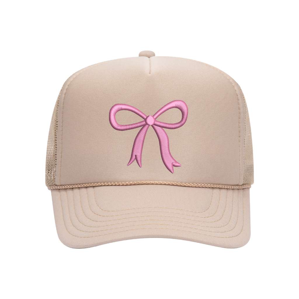 Tan Foam trucker hat embroidered with a pink ribbon-DSY Lifestyle