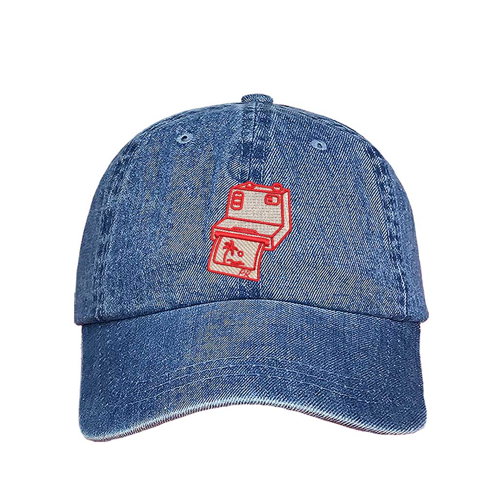 Light Denim Puerto Rico Camera Embroidered Baseball Hat with a sleek stitched design for photography lovers - DSY Lifestyle