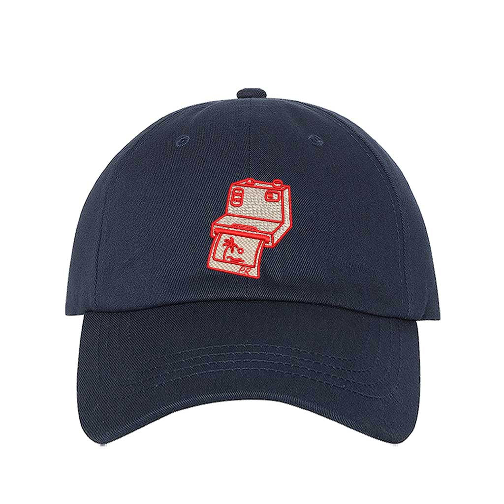 Navy Blue Puerto Rico Camera Embroidered Baseball Hat with a sleek stitched design for photography lovers - DSY Lifestyle