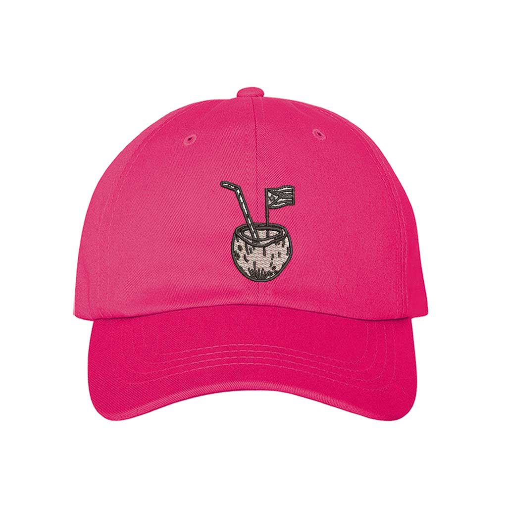 Hot Pink Puerto Rico Coco Embroidered Baseball Hat featuring island-inspired lettering and premium stitching - DSY Lifestyle