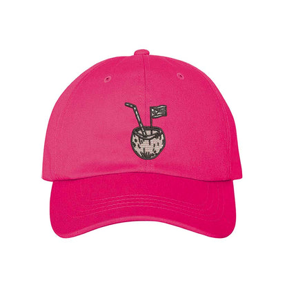 Hot Pink Puerto Rico Coco Embroidered Baseball Hat featuring island-inspired lettering and premium stitching - DSY Lifestyle