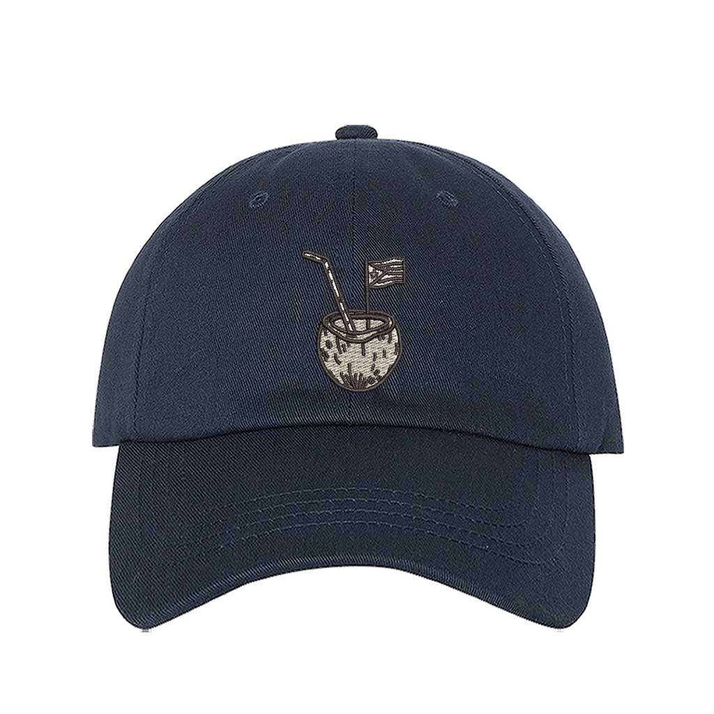 Navy Blue Puerto Rico Coco Embroidered Baseball Hat featuring island-inspired lettering and premium stitching - DSY Lifestyle