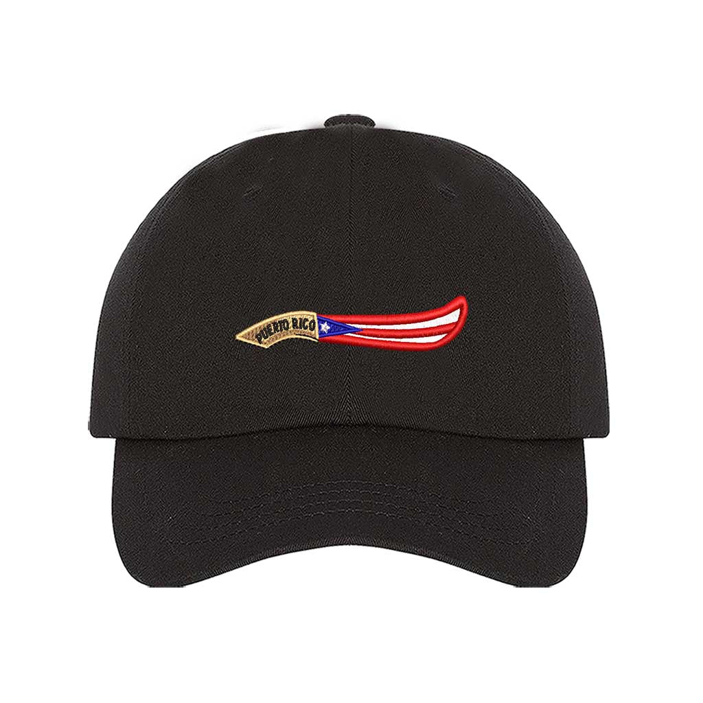 Black baseball hat embroidered with  a Puerto Rico Machete flag, representing Puerto Rican strength and culture - DSY Lifestyle