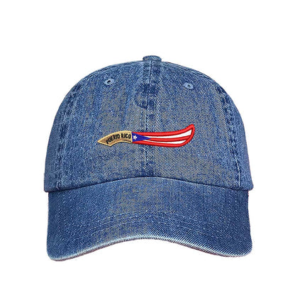 Light Denim baseball hat embroidered with  a Puerto Rico Machete flag, representing Puerto Rican strength and culture - DSY Lifestyle