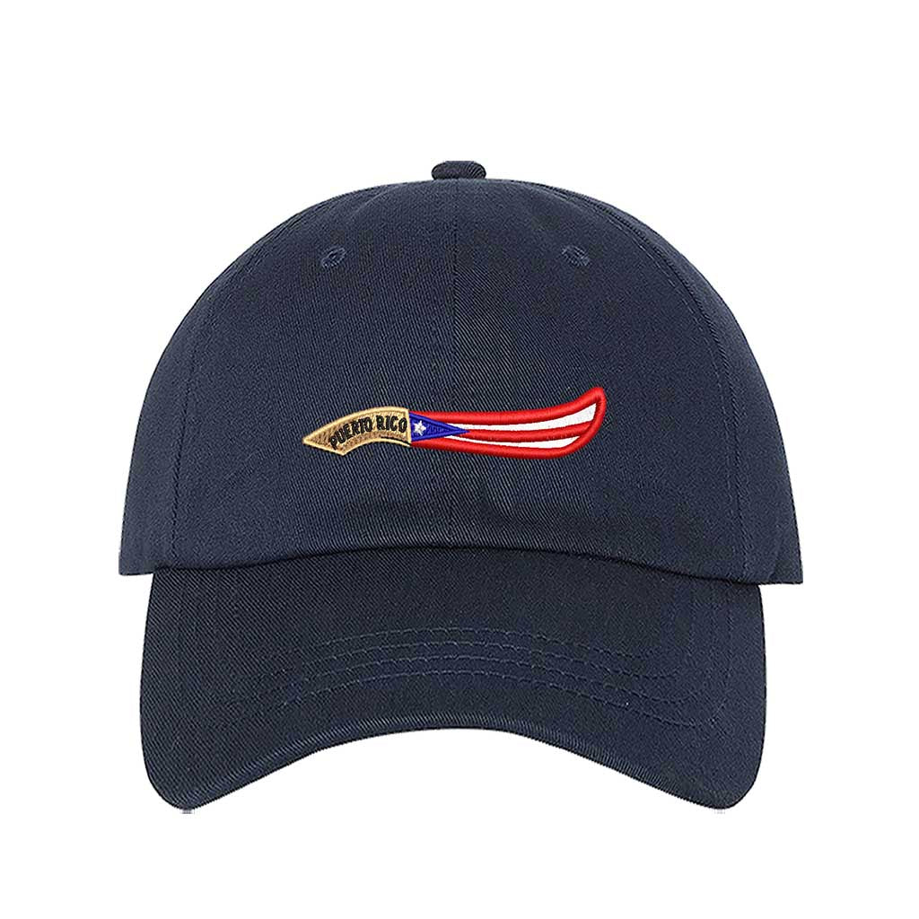 Navy Blue baseball hat embroidered with  a Puerto Rico Machete flag, representing Puerto Rican strength and culture - DSY Lifestyle