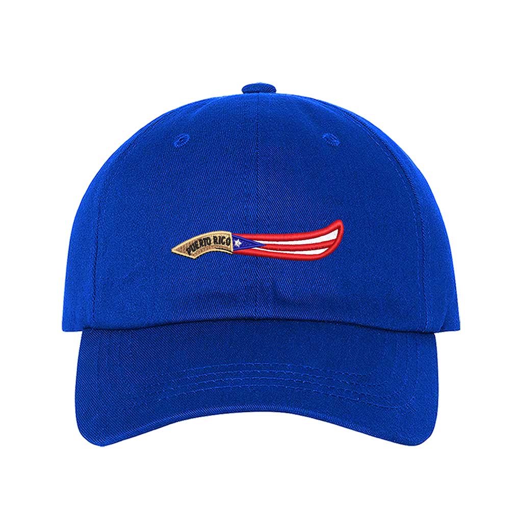 Royal Blue baseball hat embroidered with  a Puerto Rico Machete flag, representing Puerto Rican strength and culture - DSY Lifestyle