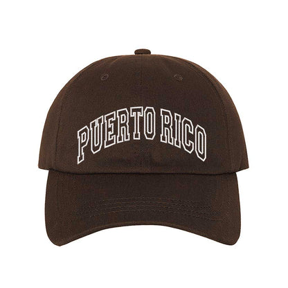 Brown Puerto Rico Large Print Embroidered Baseball Hat with bold lettering - DSY Lifestyle