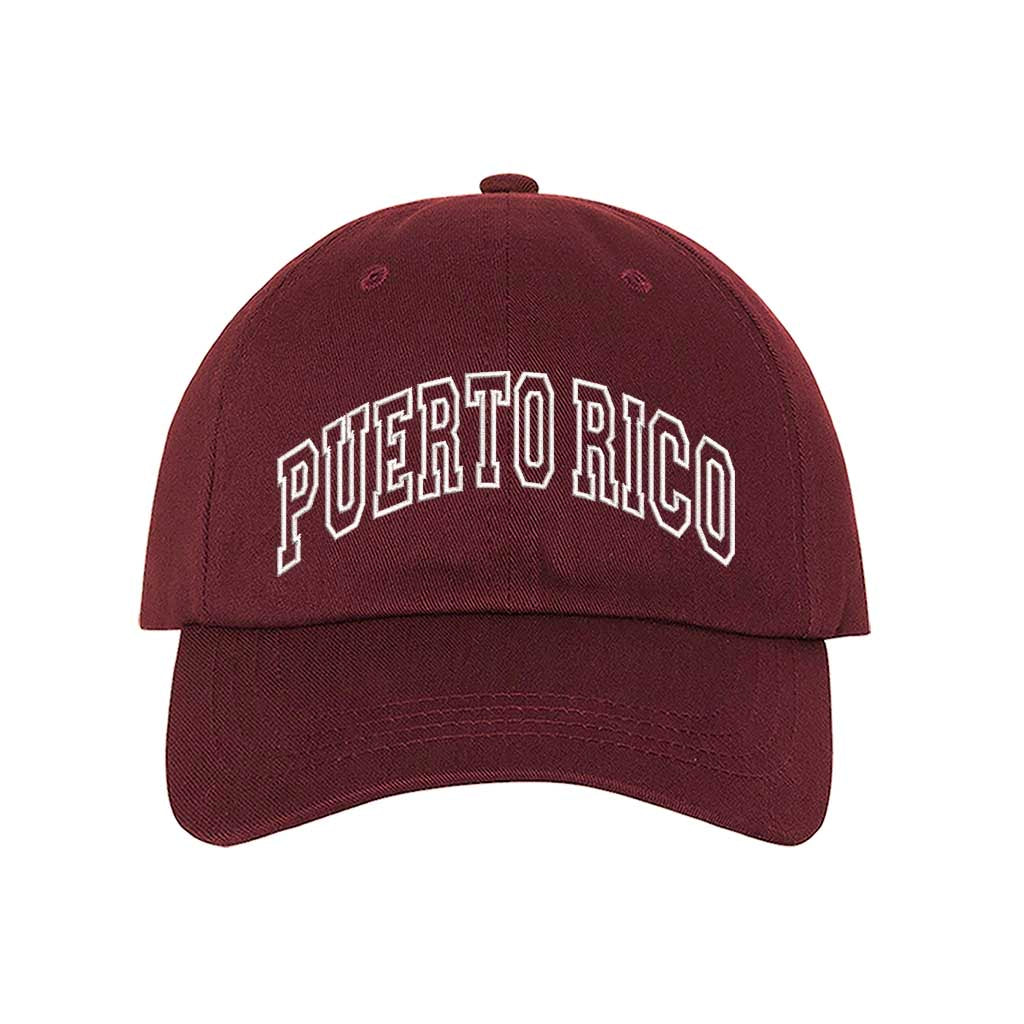 Burgundy Puerto Rico Large Print Embroidered Baseball Hat with bold lettering - DSY Lifestyle