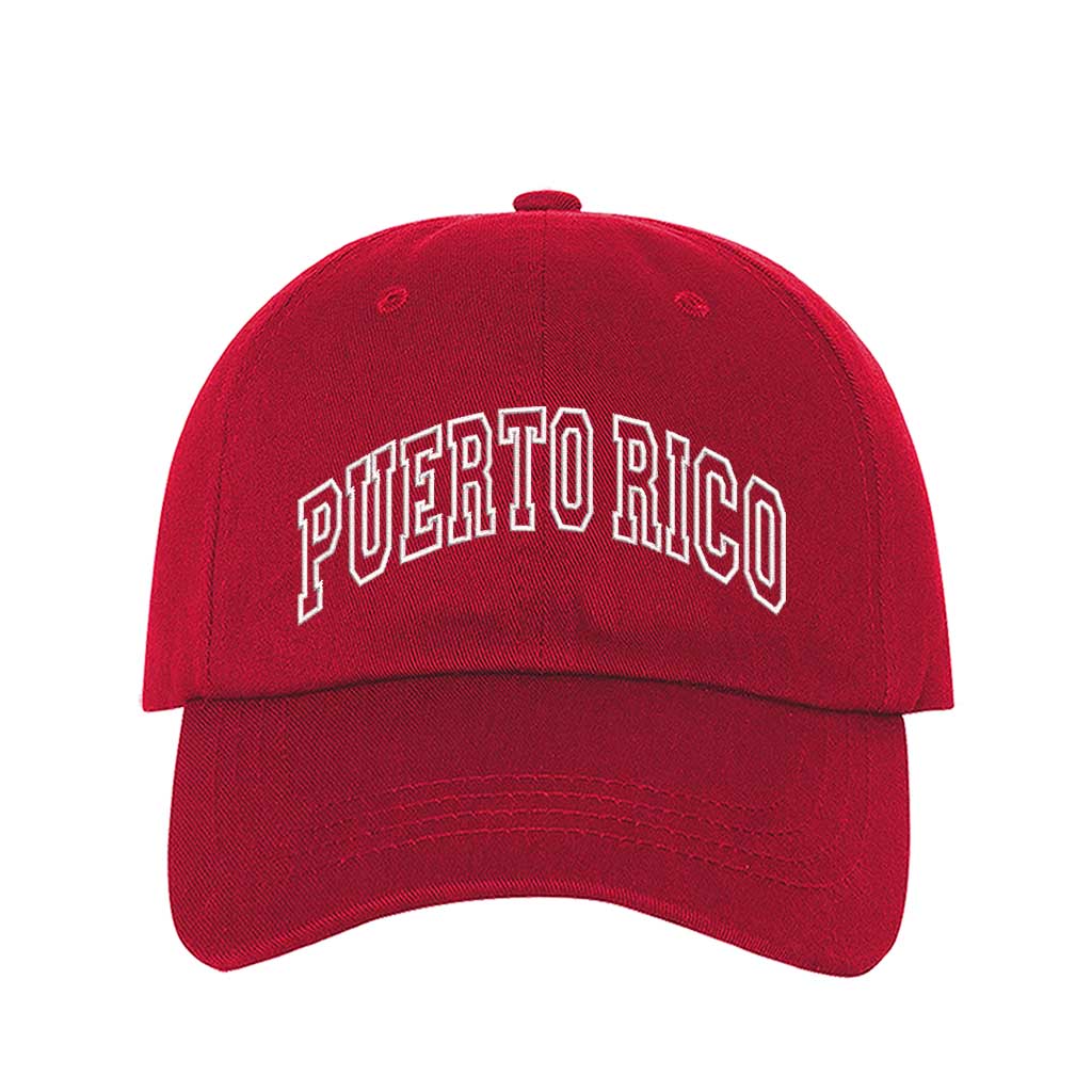 Red Puerto Rico Large Print Embroidered Baseball Hat with bold lettering - DSY Lifestyle