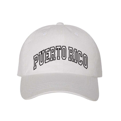 White Puerto Rico Large Print Embroidered Baseball Hat with bold lettering - DSY Lifestyle