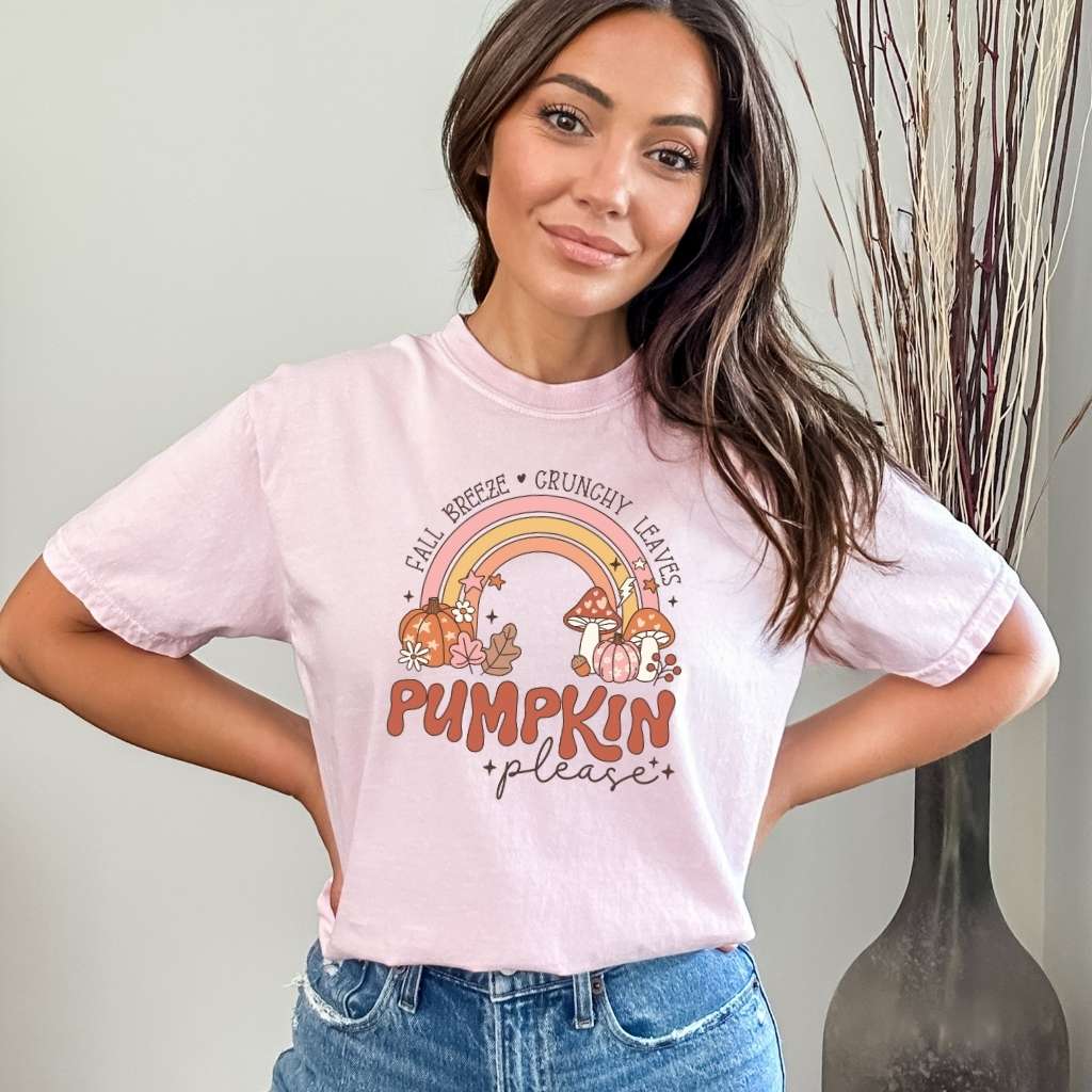 Pink Fall Breeze Crunchy Leaves Pumpkin Please Unisex Washed Tshirt- DSY Lifestyle