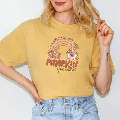 Yellow Fall Breeze Crunchy Leaves Pumpkin Please Unisex Washed Tshirt