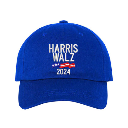 Royal Blue baseball hat embroidered with the phrase harris walz-DSY Lifestyle