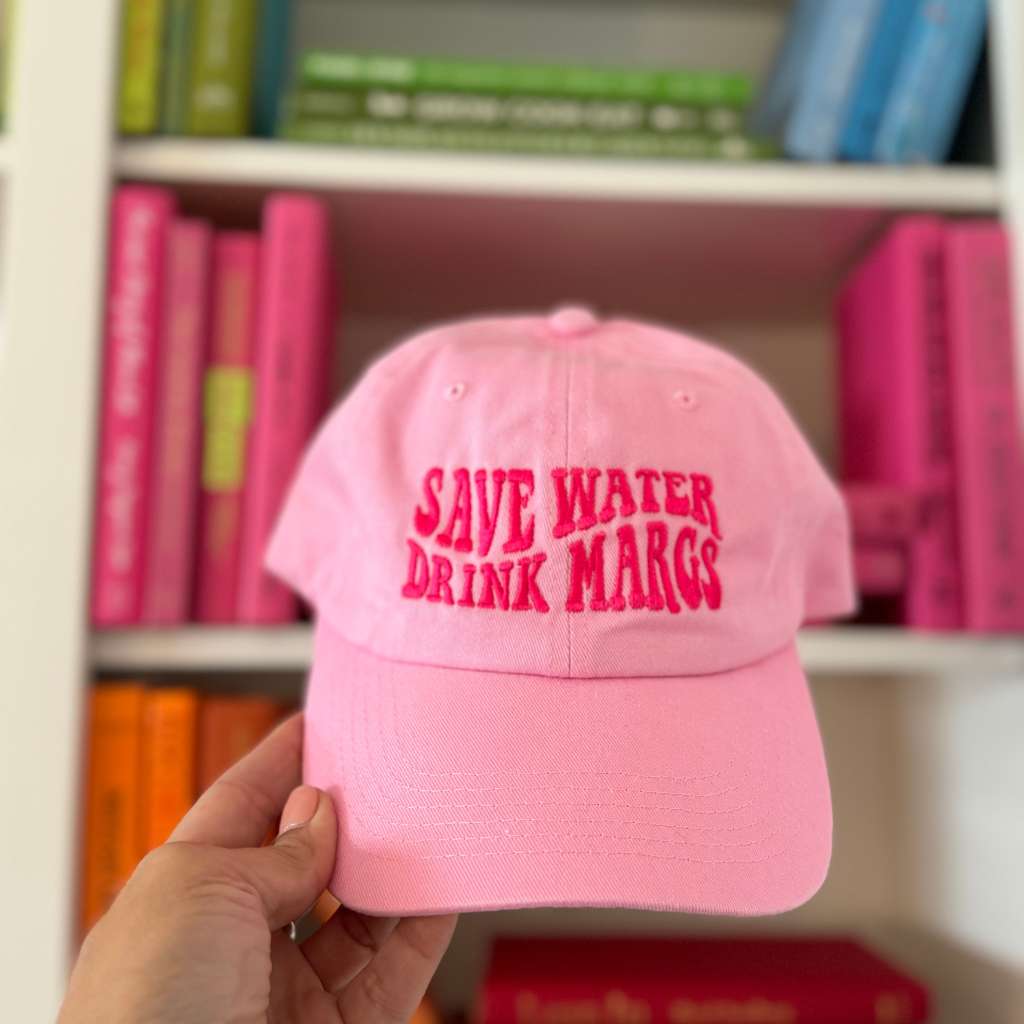 Pink baseball hat embroidered with the phrase save water drink margs-DSY Lifestyle