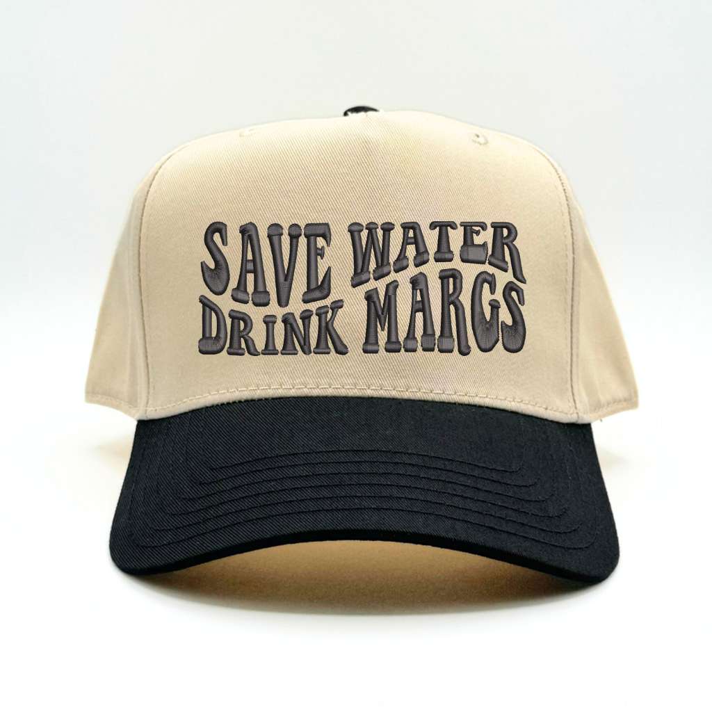 Natural with Black Bill Baseball Cap embroidered with Save Water Drink Margs - DSY Lifestyle