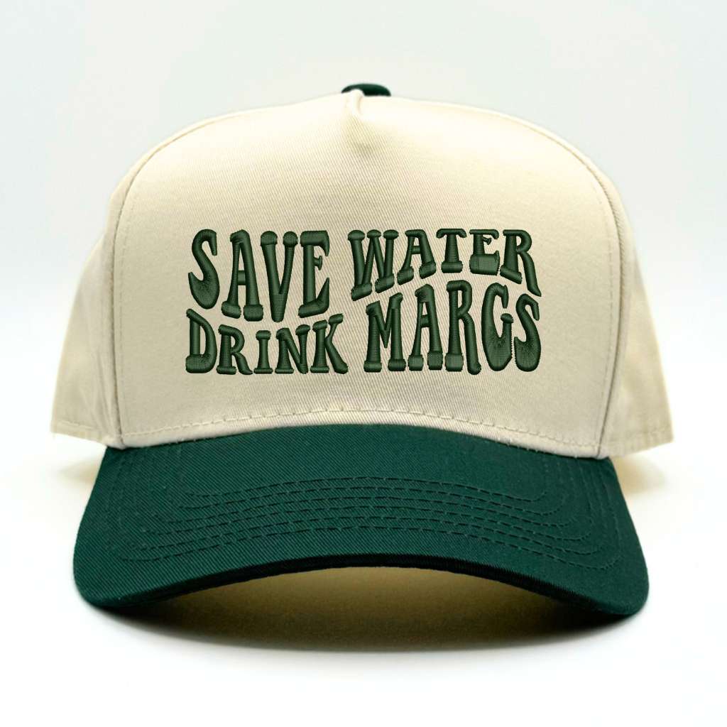 Natural with Green Baseball Cap embroidered with Save Water Drink Margs - DSY Lifestyle