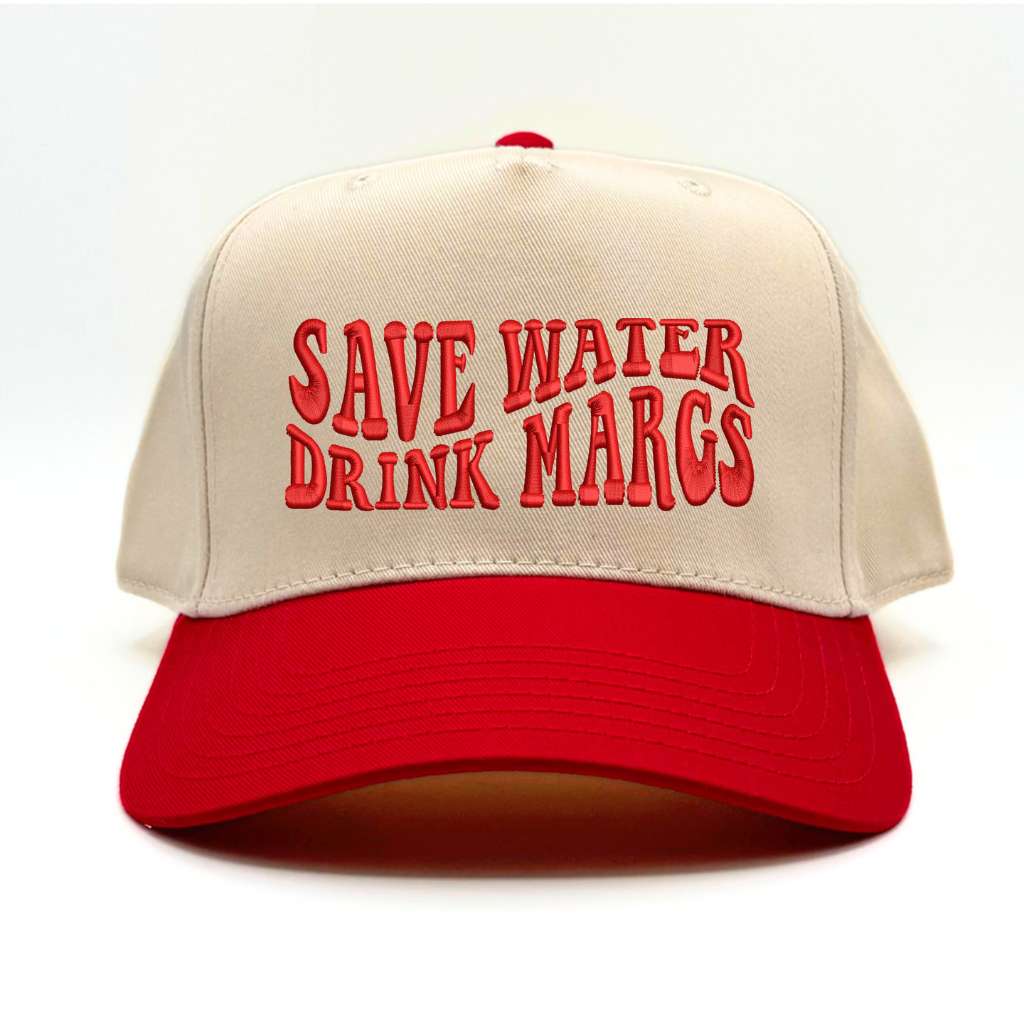 Natural with Red Baseball Cap embroidered with Save Water Drink Margs - DSY Lifestyle