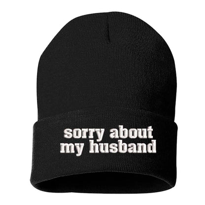 Black beanie embroidered with the phrase sorry about my husband-DSY Lifestyle