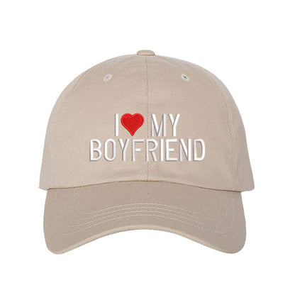 Stone baseball hat embroidered with the phrase I love my boyfriend but love is a heart- DSY Lifestyle