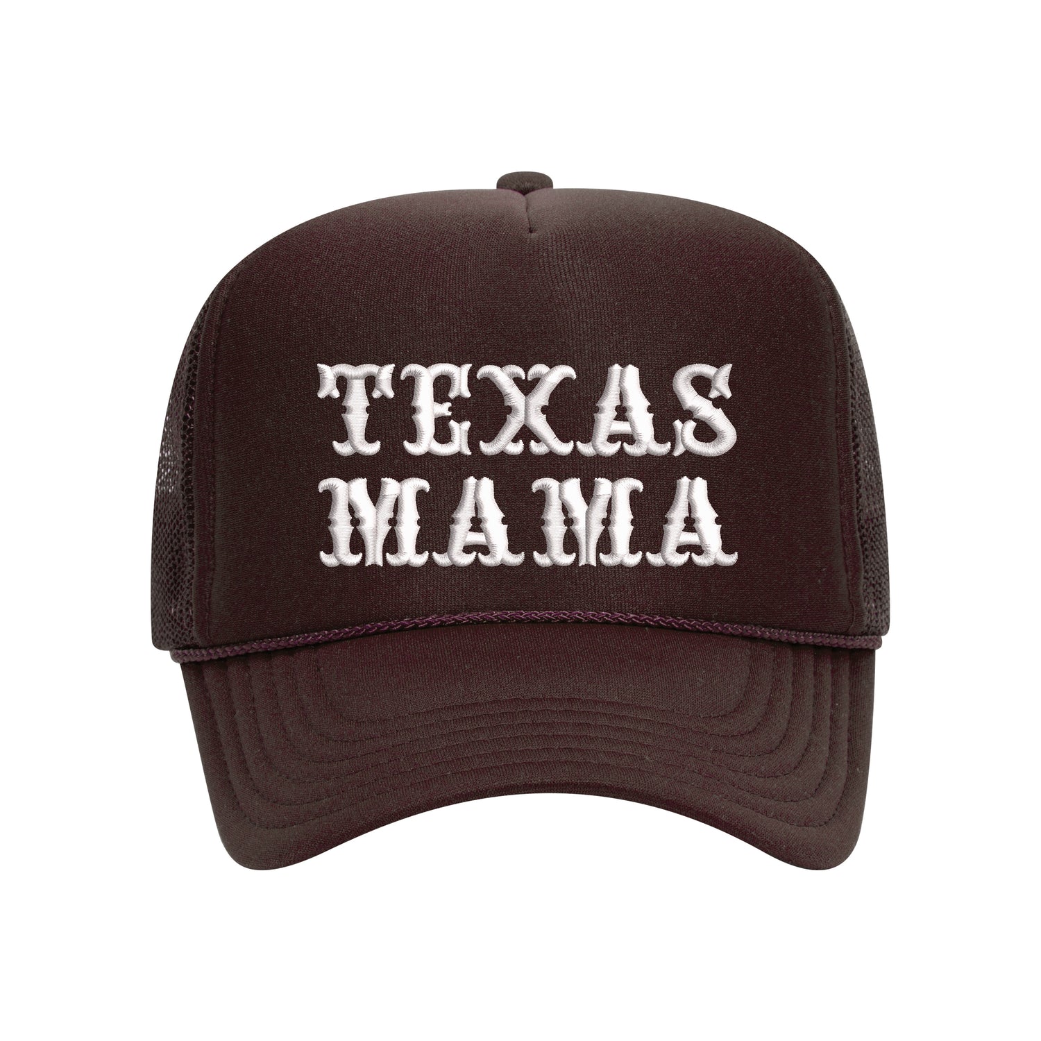 Brown foam trucker hat embroidered with texas mama on it-DSY Lifestyle
