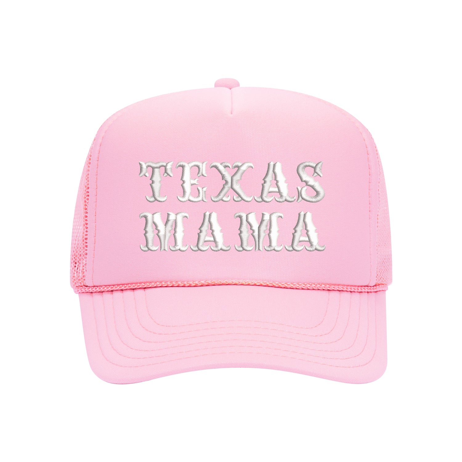 Light pink foam trucker hat embroidered with texas mama on it-DSY Lifestyle