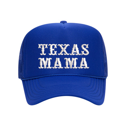 Royal blue foam trucker hat embroidered with texas mama on it-DSY Lifestyle