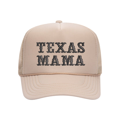 Tan foam trucker hat embroidered with texas mama on it-DSY Lifestyle