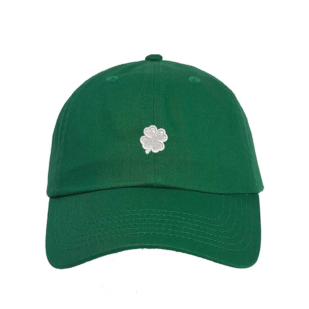 Kelly Green classic baseball hat with a small embroidered clover on the front, offering a clean, minimalistic, and stylish touch for any outfit - DSY Lifestyle