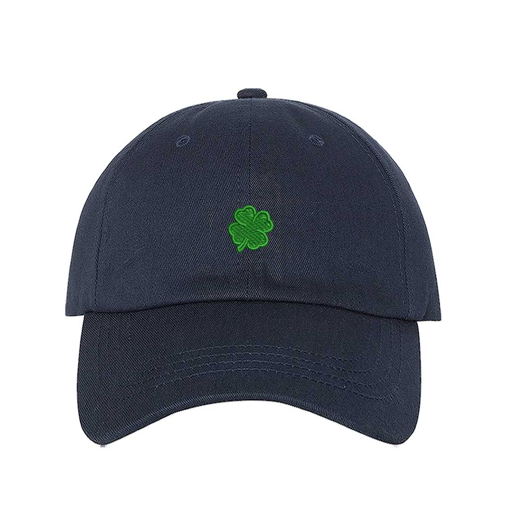 Navy Blue classic baseball hat with a small embroidered clover on the front, offering a clean, minimalistic, and stylish touch for any outfit - DSY Lifestyle