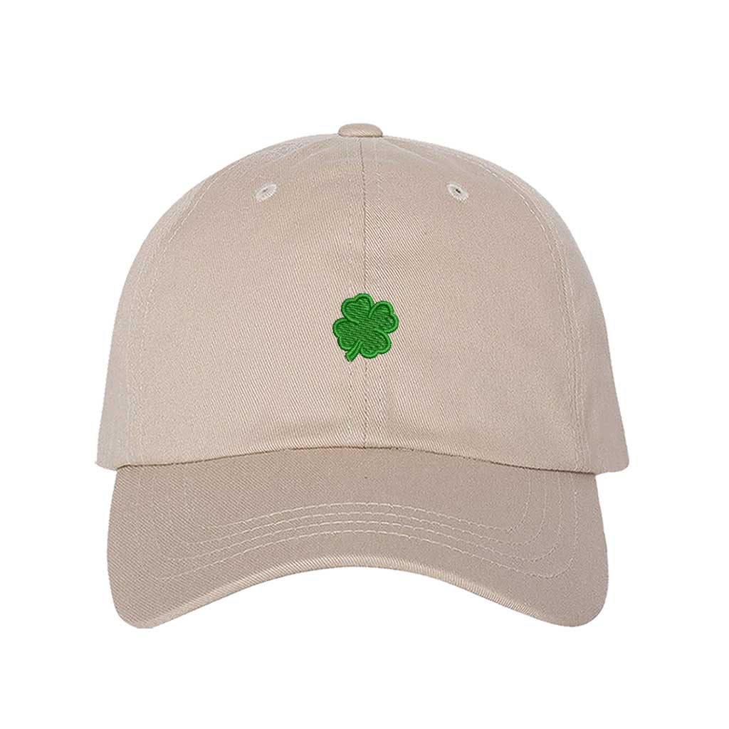 Stone classic baseball hat with a small embroidered clover on the front, offering a clean, minimalistic, and stylish touch for any outfit - DSY Lifestyle