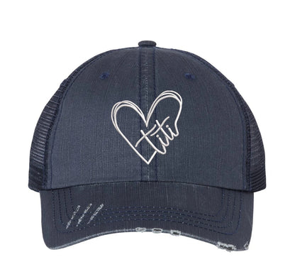 Titi Embroidered Distressed Trucker Hat