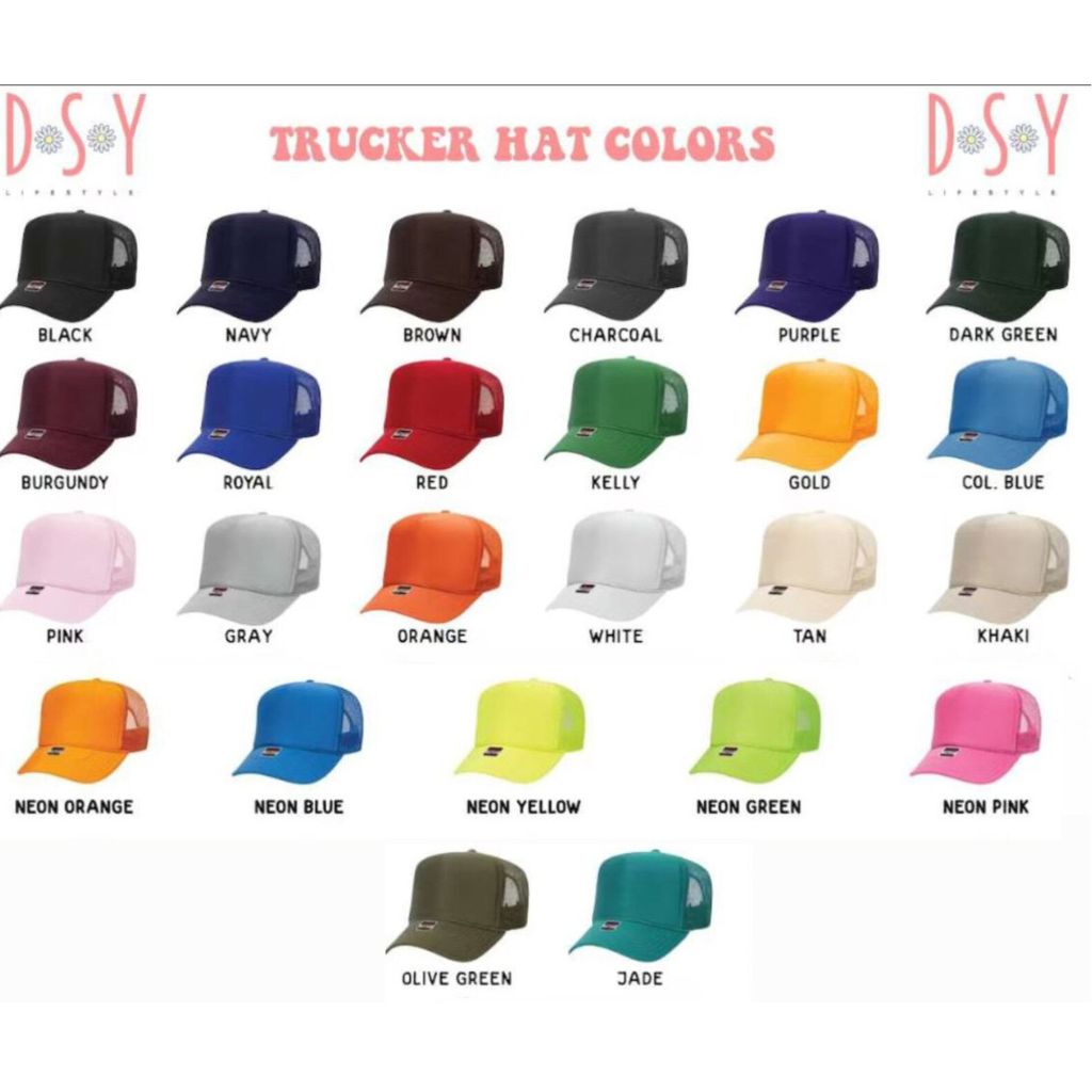 Color Chart for Trucker Hats
