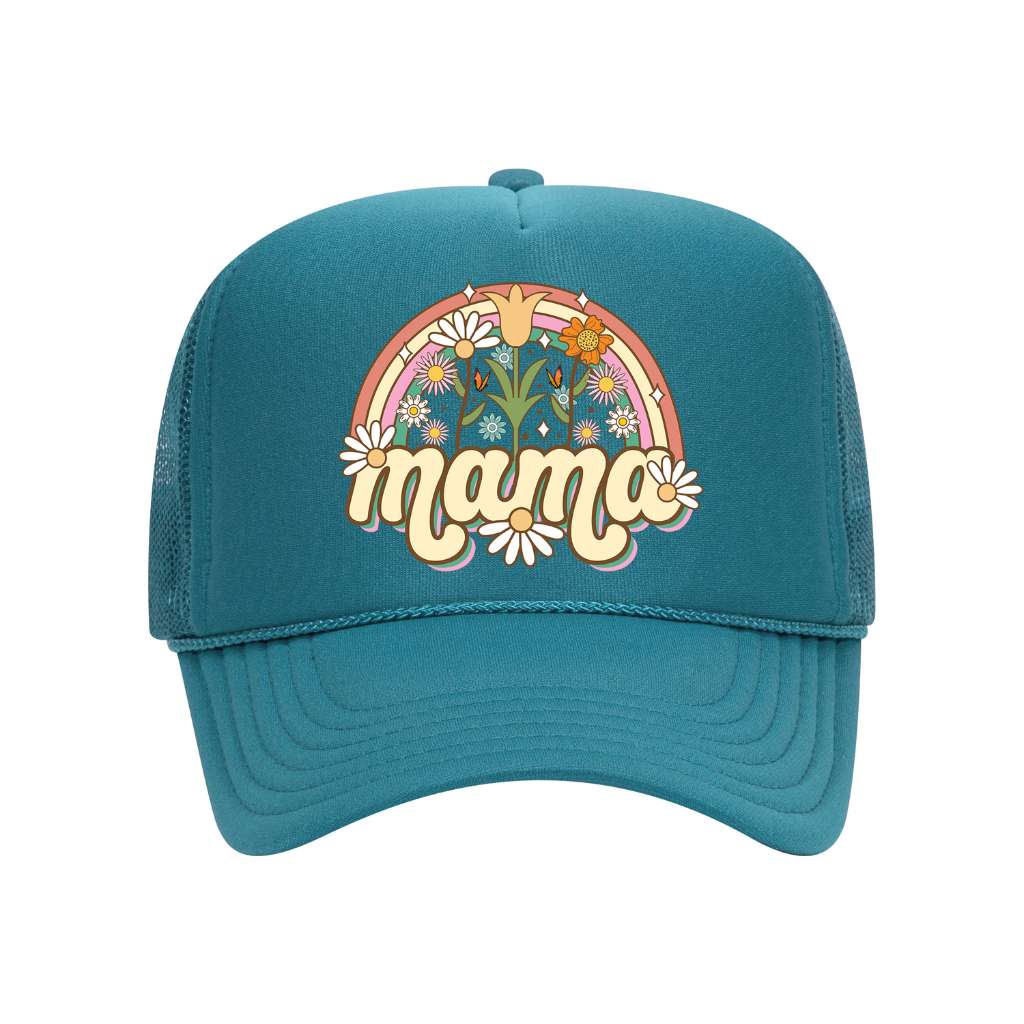 Turquoise foam trucker hat embroidered with mama spring on it-DSY Lifestyle