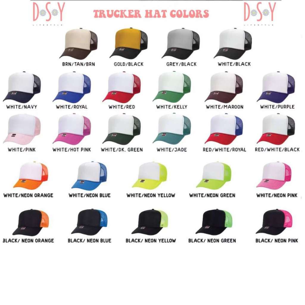Color Chart for two tone trucker hats - DSY Lifestyle