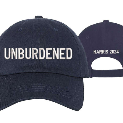 Navy Front &amp; Back baseball hat embroidered with the phrase unburdened-DSY Lifestyle