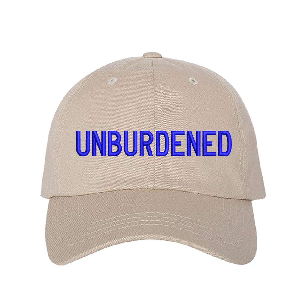 Stone baseball hat embroidered with the phrase unburdened-DSY Lifestyle