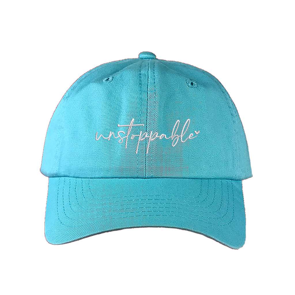 Aqua baseball hat embroidered with the phrase unstoppable-DSY Lifestyle