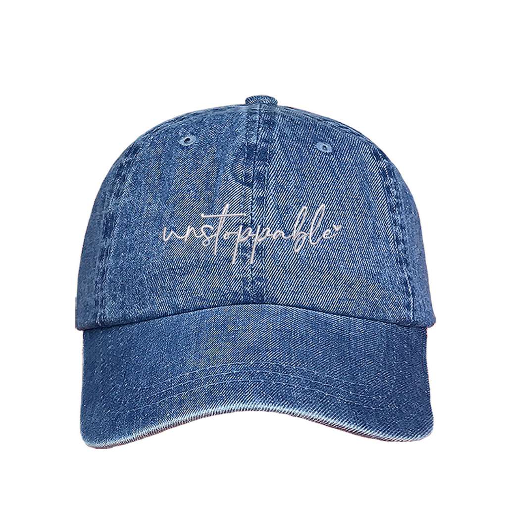 Denim baseball hat embroidered with the phrase unstoppable-DSY Lifestyle