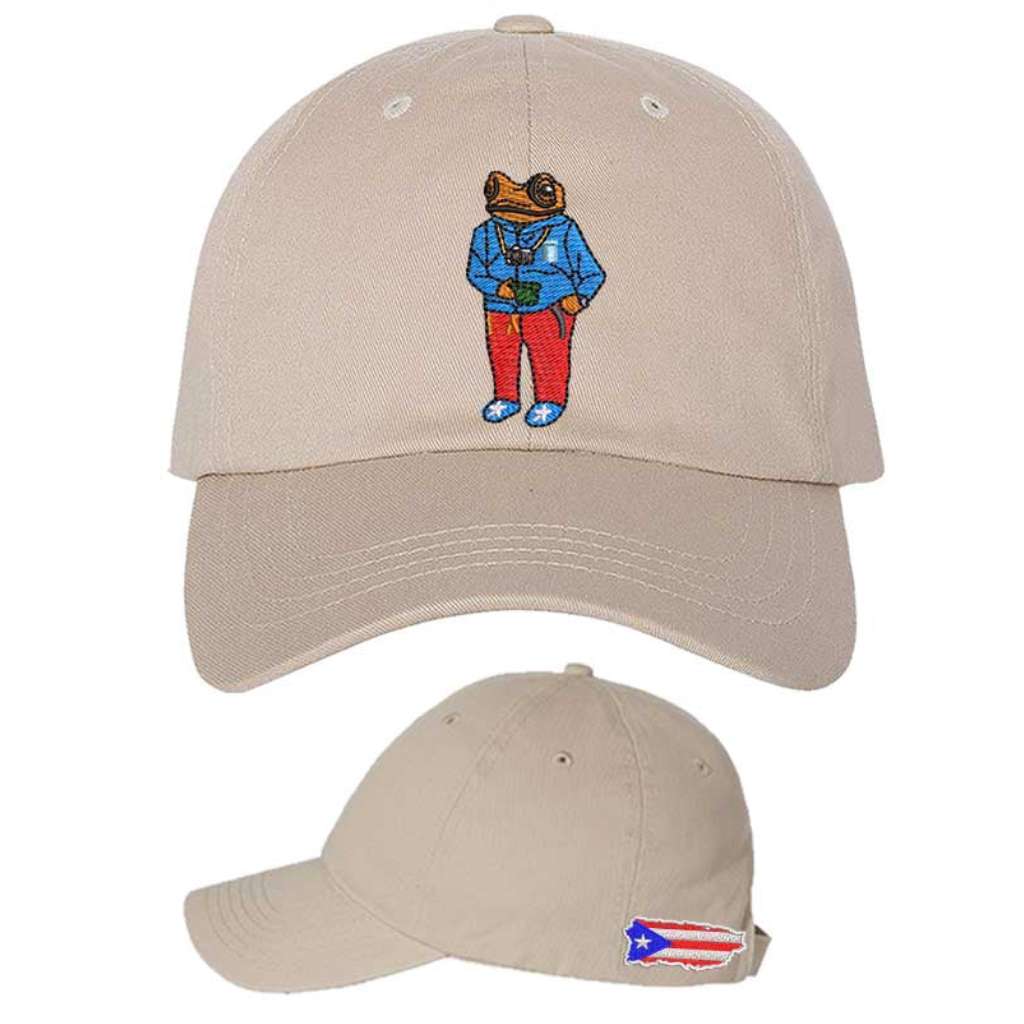 Concho El Coquí Embroidered Stone 
Cap with the puerto rican flag on the side - DSY Lifestyle