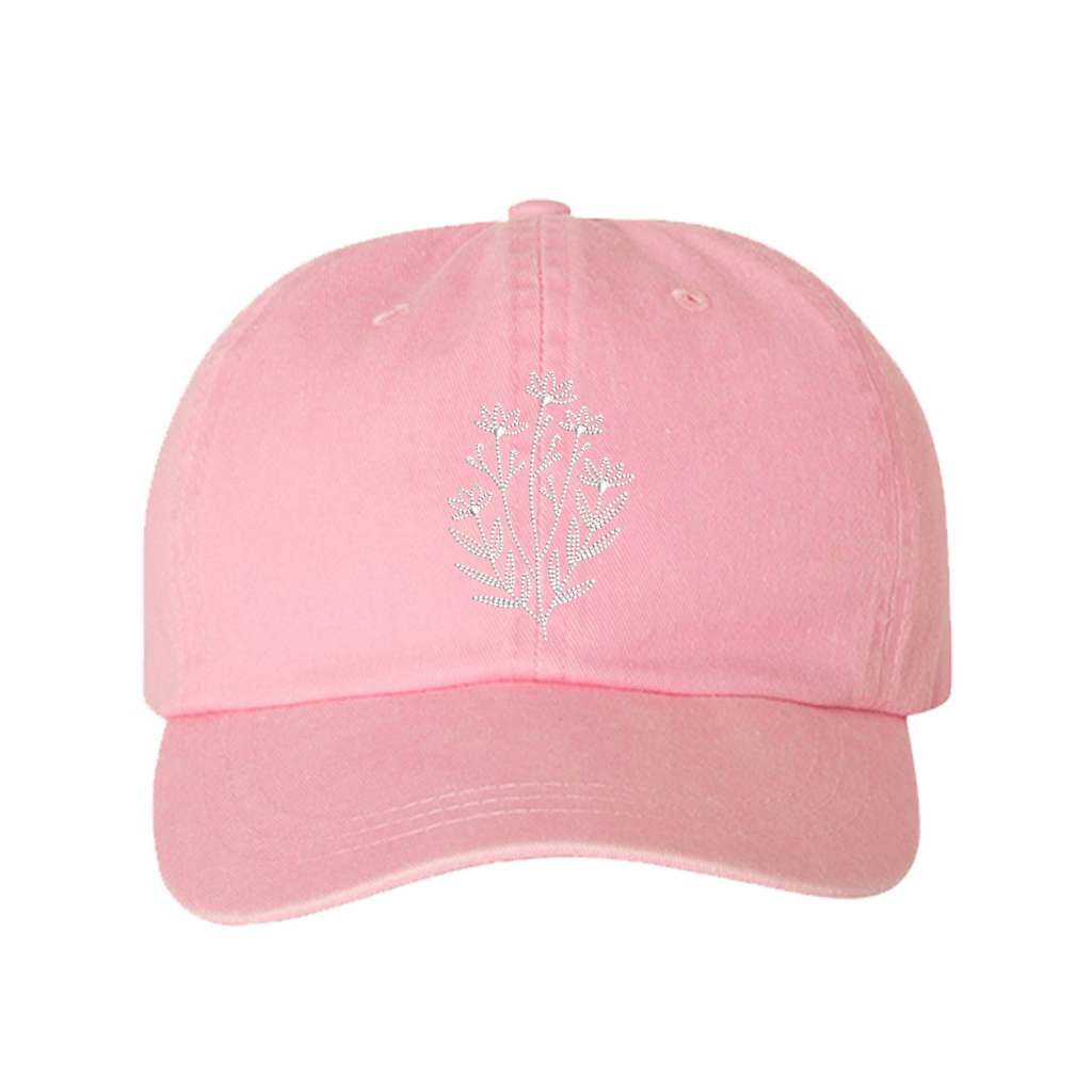 Washed light pink baseball hat embroidered with a wildflower on it- DSY Lifestyle