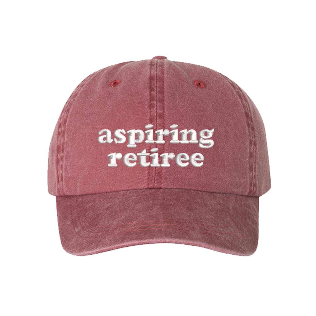 Washed Wine baseball hat embroidered with the phrase aspiring retiree-DSY Lifestyle