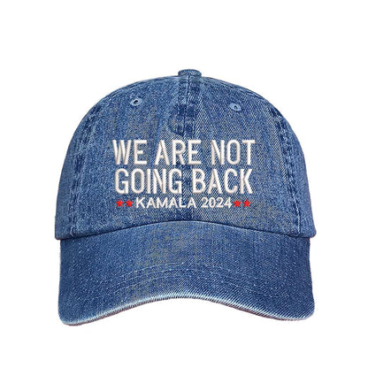 Light Denim baseball hat embroidered with the phrase we are not going back-DSY Lifestyle