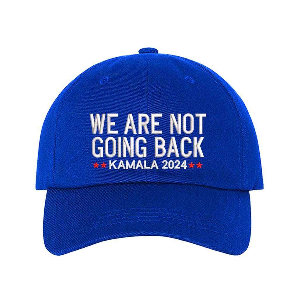 Royal Blue baseball hat embroidered with the phrase we are not going back-DSY Lifestyle