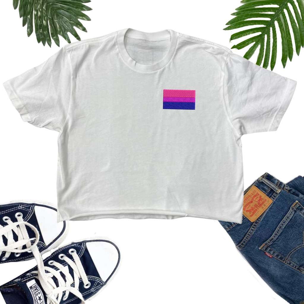 White crop top embroidered with a bisexual flag - DSY Lifestyle