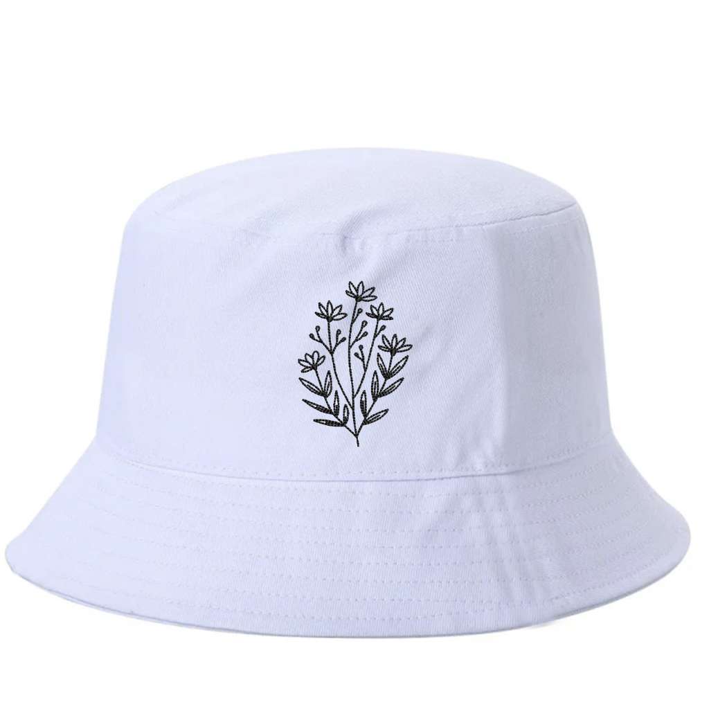 White bucket hat with a wildflower embroidered on it- DSY Lifestyle